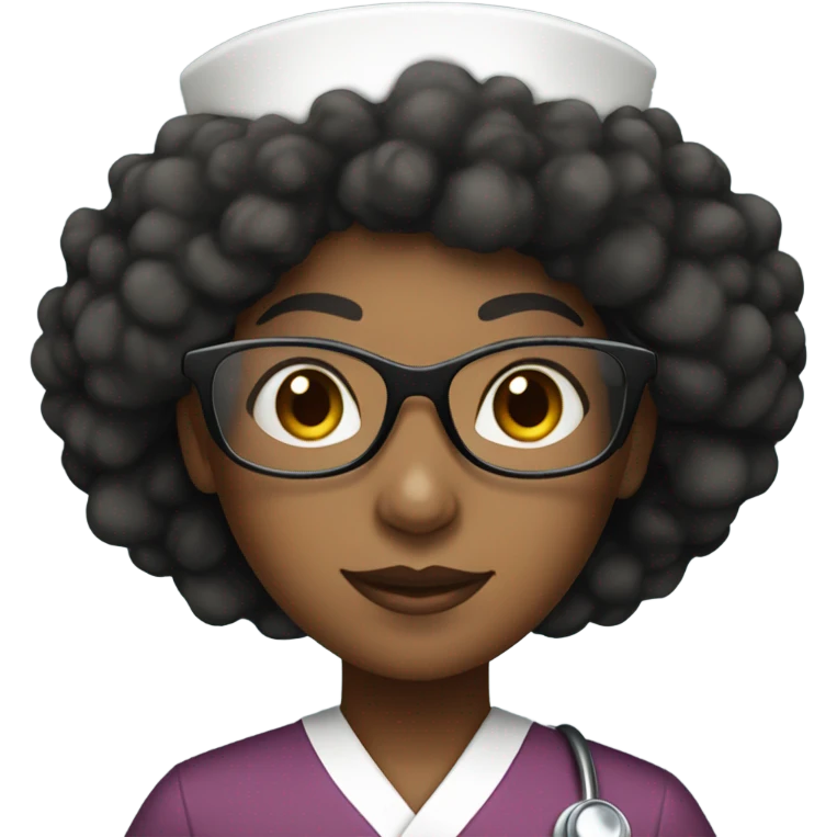 Black nurse woman with Afro wearing nurse hat and glasses emoji