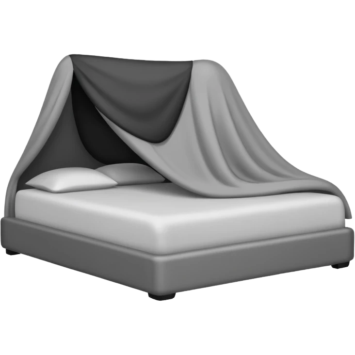 Minimalist emoji-style sticker of a bed with a covered figure and something strange peeking out from underneath. Grayscale only, simple icon.

 emoji