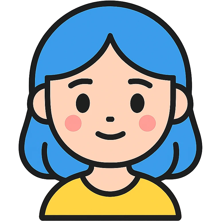 cute girl with blue hair, big eyes, soft features, modern icon style emoji