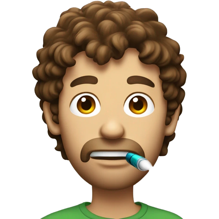 A shaggy looking guy with medium length brown hair vaping emoji