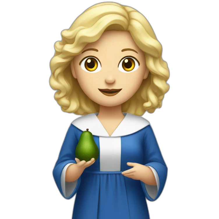 une femme blonde aux yeux bleus avec une robe d'avocate emoji