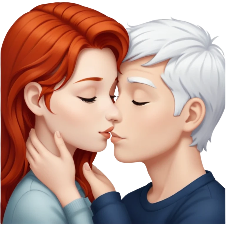 redhead girl kissing white-haired boy emoji