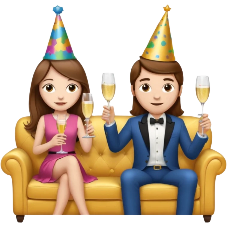 A couple sitting on a sofa in a room enjoying a movie a girl long hir brawon emoji