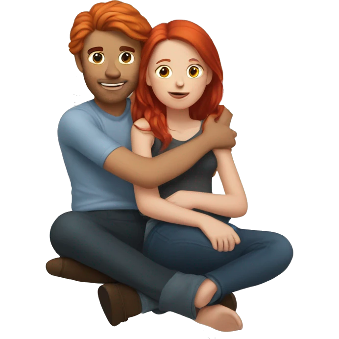 Red haired girl sitting on brunette guys lap emoji