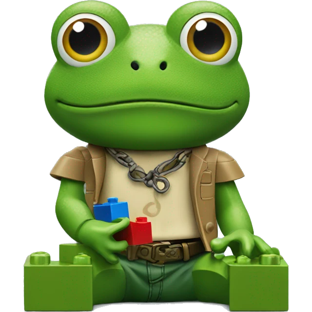 Frog playing with Lego emoji