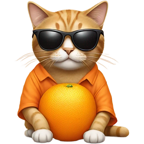 Cat wearing sunglasses sitting on an orange emoji