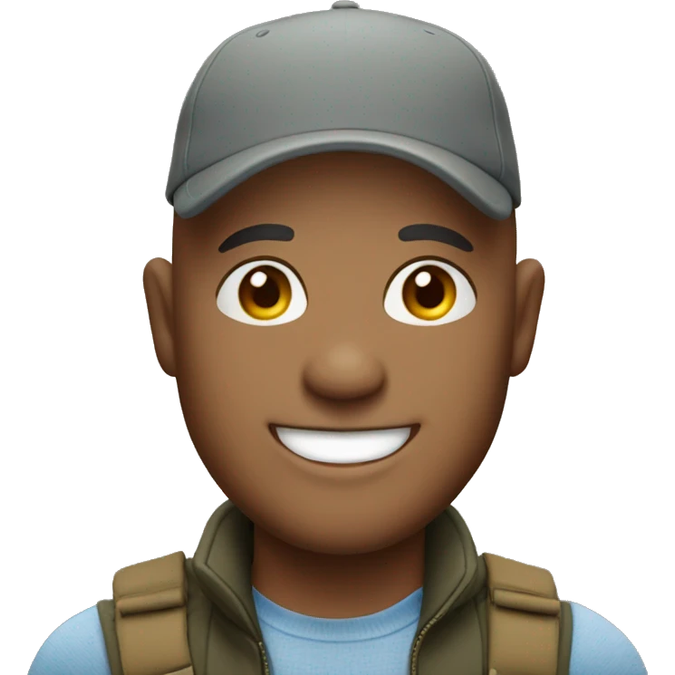 smiling bald man outdoors with hat emoji