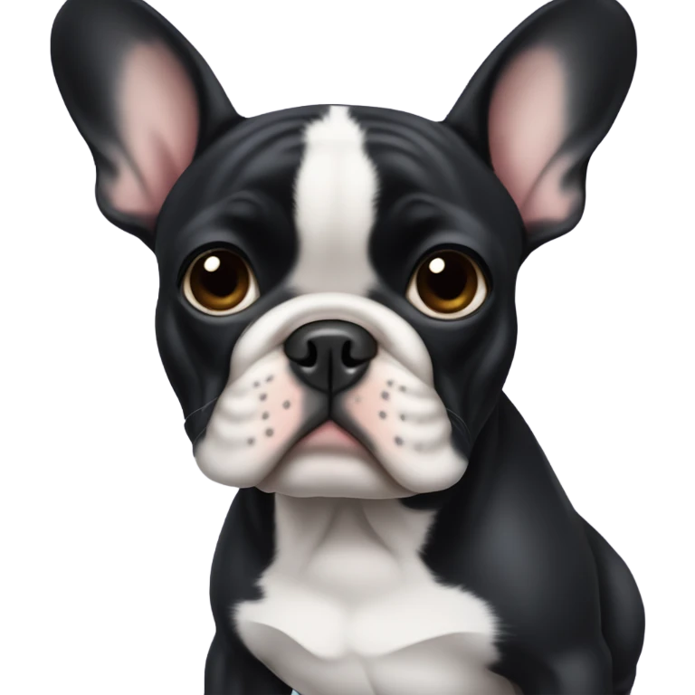 A black French bulldog 7 months old with ears that flop over emoji