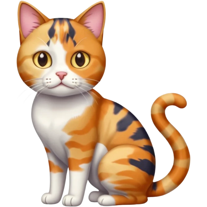 full body colourful calico tabby cat with disproportioned head with an anxious face and white front legs emoji