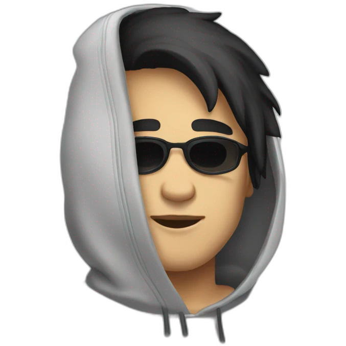 A human being who looks like a hacker who has black hairs and a hoodie emoji