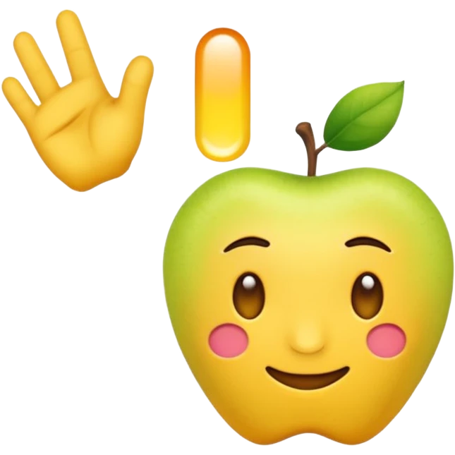 Una mano emoji amarilla al estilo de Apple iOS haciendo un gesto único: el dedo índice apuntando hacia arriba, los dedos medio y anular doblados hacia adentro, y el pulgar tocando el meñique emoji