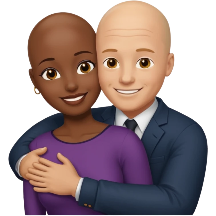 Bald white guy hugging black female friend emoji