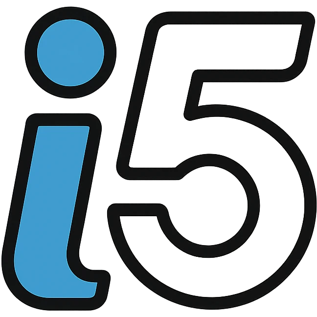 stylized i and 5 merged into single minimal icon, blue and white, modern look, i5invest logo emoji