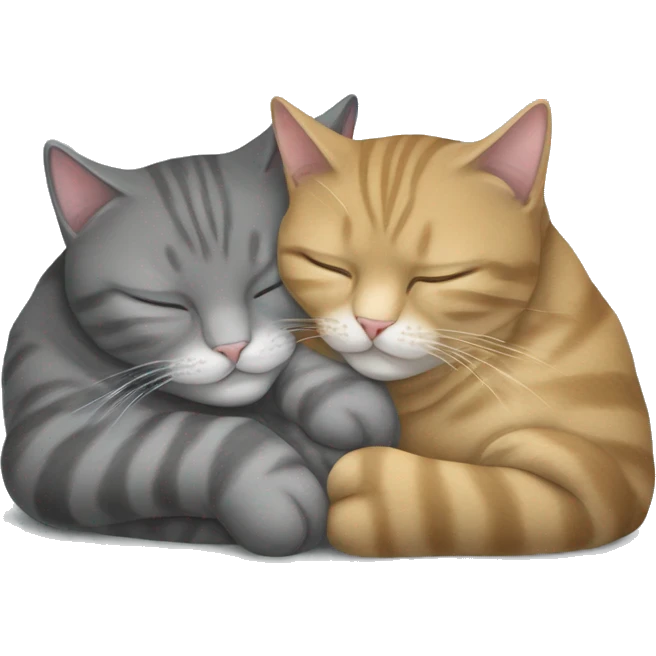 two British cats are sleeping in an embrace. one is grey, the other is golden emoji