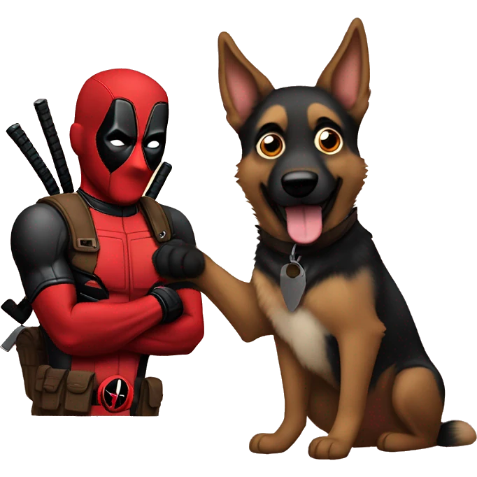 Deadpool holding a German shepherd  emoji