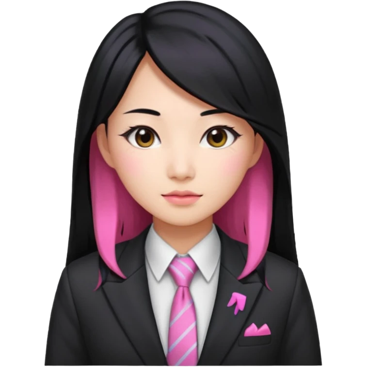 long black haired pink hair asian woman with tie and blazer emoji