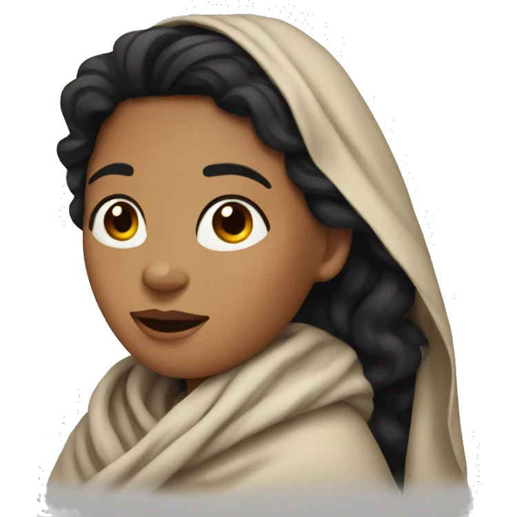 Medium tanned woman with black wavy hair wrapped in blanket emoji