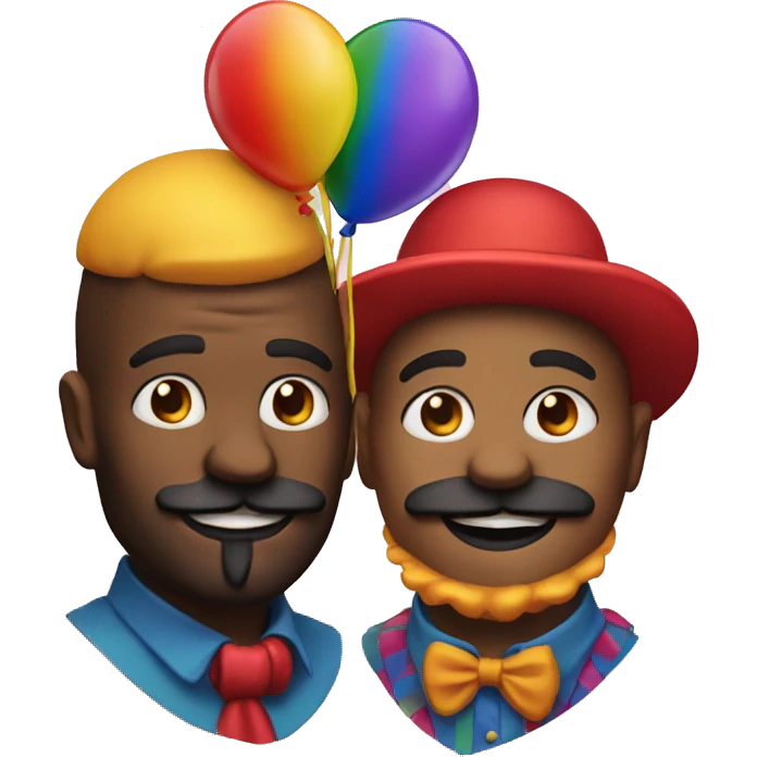 Gay couple with rugged facial hair dressed as clowns emoji