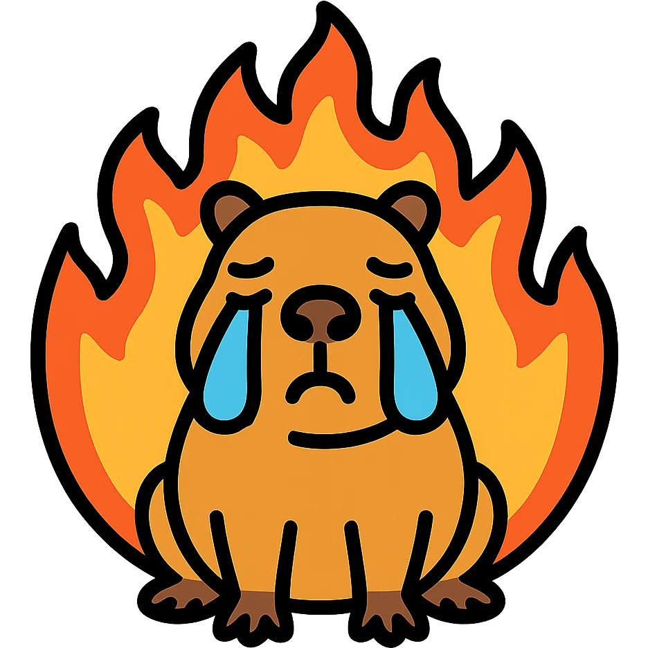 crying capybara, a fire around emoji