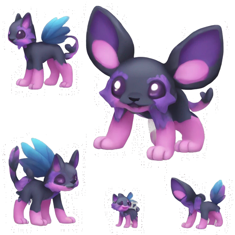 Cute cool black blue purple pink animal hybrid Fakemon full body emoji