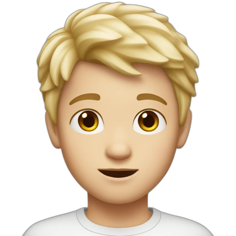 Boy with light blond hair and brown eyes short.  4 year old boy with brown eyes and white skin color and a looking confused  emoji