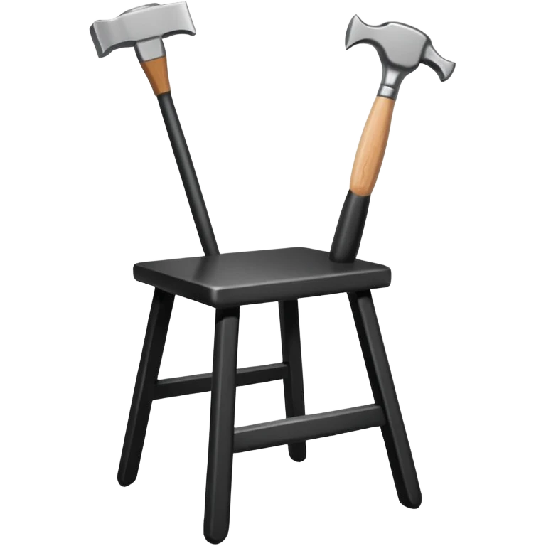 Minimalistic flat vector icon, iOS style, thin black contour on white background. Chair with hammer and paintbrush. No text, no shadows emoji