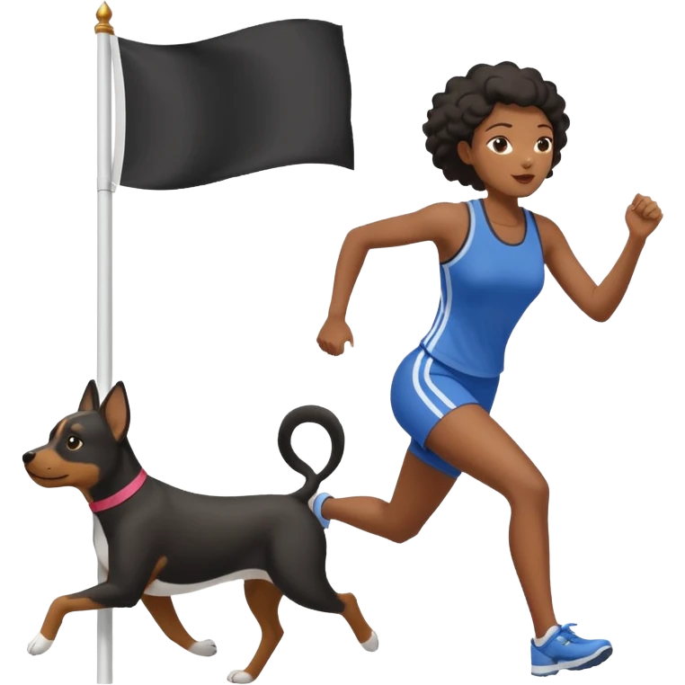 White blank flag on a pole with black woman running up it to get away from dog emoji