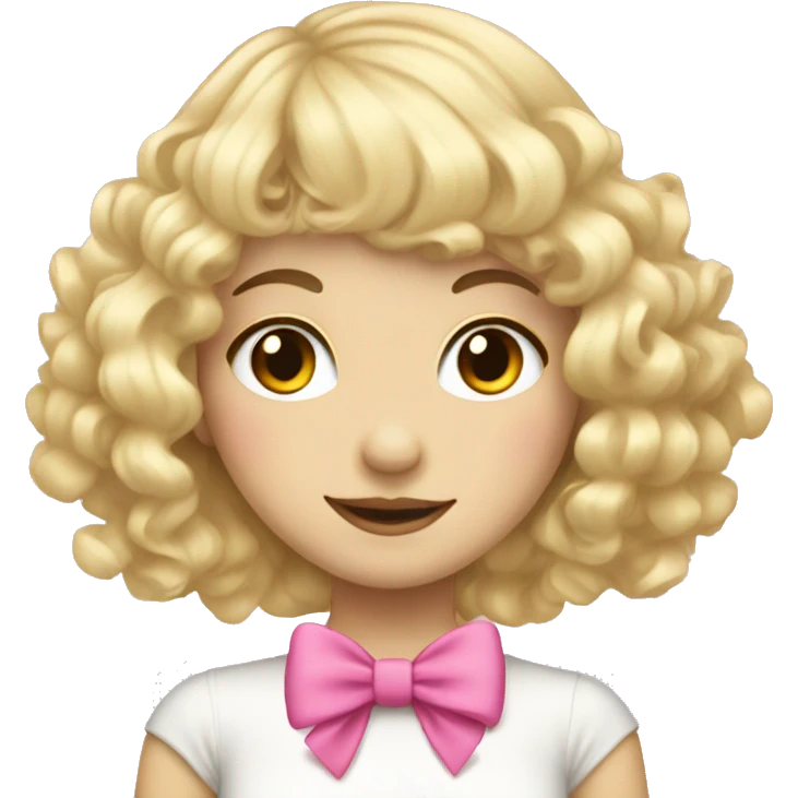 Blonde pale girl with bangs and pink bows in her curly, long hair  emoji