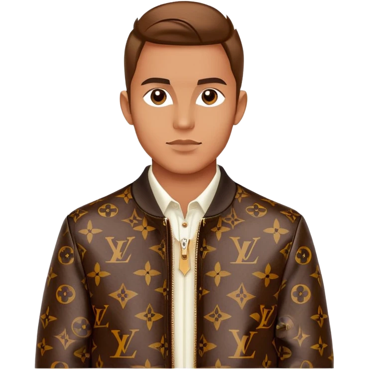 stylish man wearing Louis Vuitton jacket with LV monogram pattern emoji