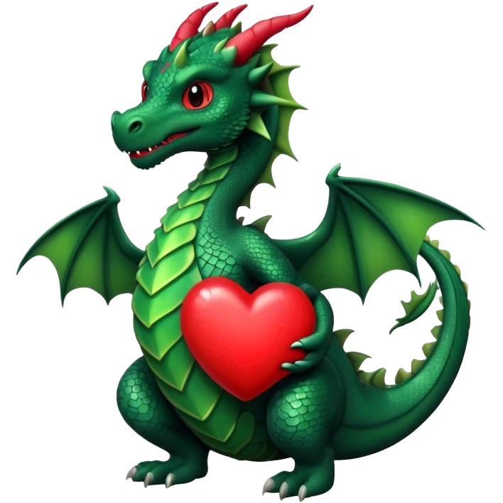 Black and green dragon holding heart emoji