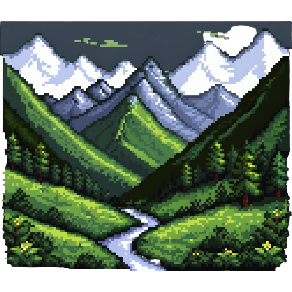 Scenic mountain valley with peaks and lush valleys emoji