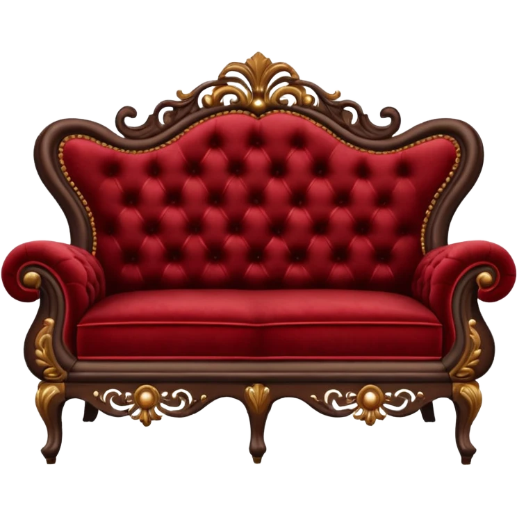 A big antique dark-brown and Red-velveted Loveseats-couch emoji