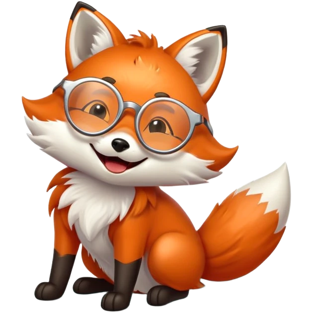 A magical fox with glowing fur, a silver star on its forehead, and round glasses, rolling on the floor and laughing uncontrollably emoji