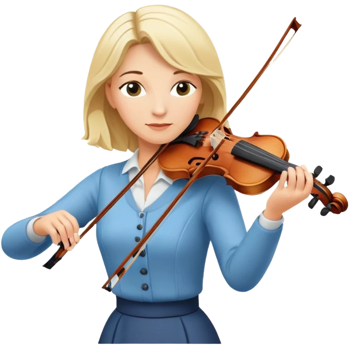 Full body of middle-aged blonde woman playing violin, standing position emoji