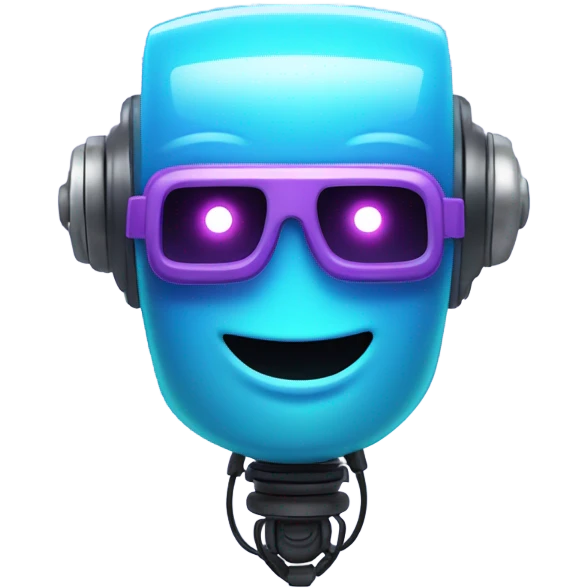 A friendly robot head giving a thumbs up, pixel art style, glowing neon blue and purple outline. emoji