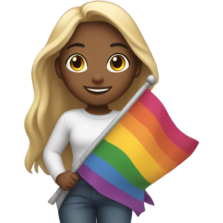 girl holding lesbian flag and smiling emoji