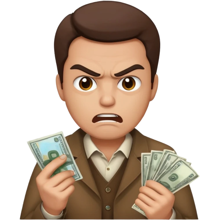 a man with money in hand and little angry face emoji