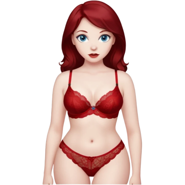 MILF thick body dark red hair blue eyes pale skin lingerie emoji