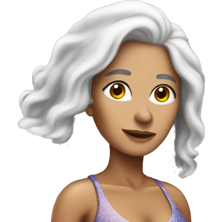 An attractive senior woman Latina colored with long white hair and wearing a closed swimming bikini  emoji