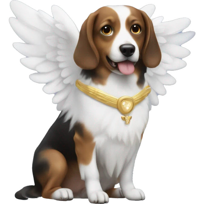 a dog with angel wings with a woman emoji