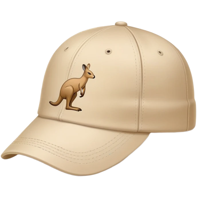 Side view of a beige Kangol baseball cap, traditional cap shape with brim, showing the kangaroo logo clearly, iOS emoji style, light beige color emoji