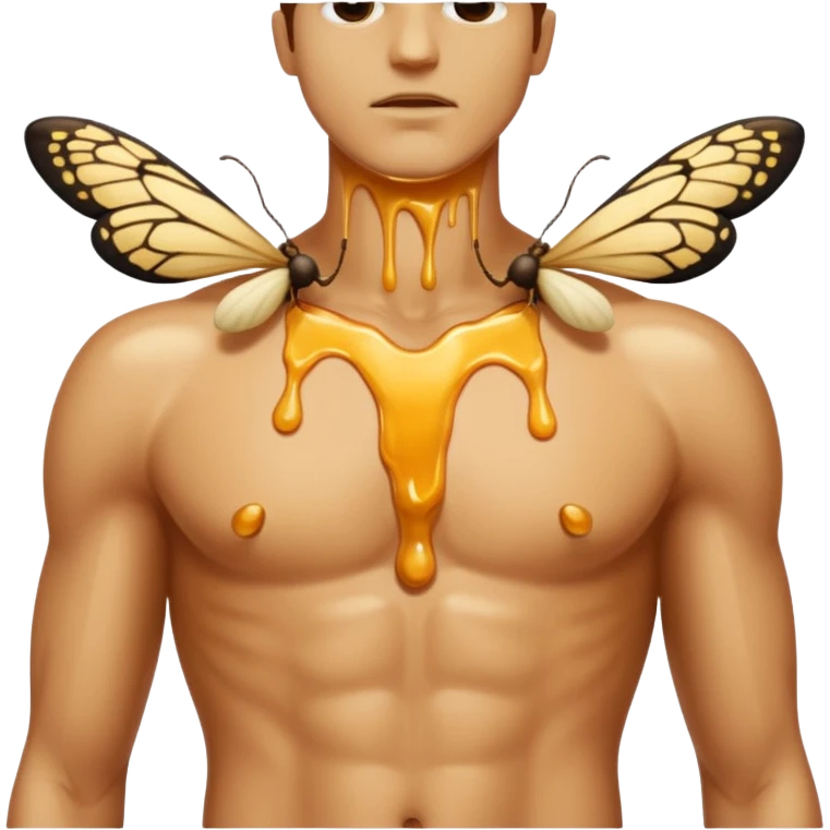 close up male torso with honey gloss drip nd moths nearby emoji