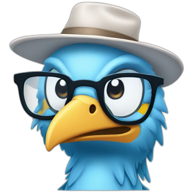 Crazy funny Articuno head with human white teeth and beautiful smile wearing glasses and hat emoji