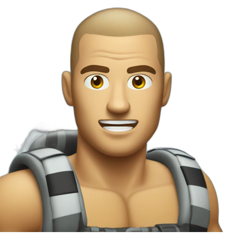 Angry muscular tan guy with buzz cut white water rafting emoji