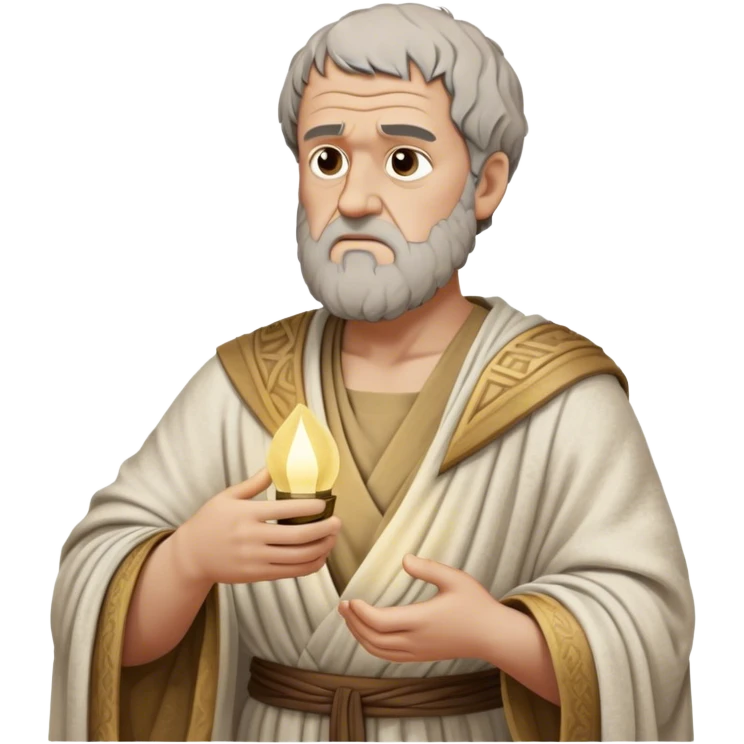 Cinematic Realistic portrait of Aristotle the philosopher, depicted as a wise, contemplative figure in detailed ancient Greek attire, with a textured draped robe and thoughtful expression, bathed in soft classical lighting that highlights his timeless intellect. emoji