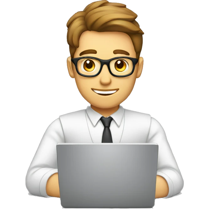 handsome guy working on computer written SPST on it emoji