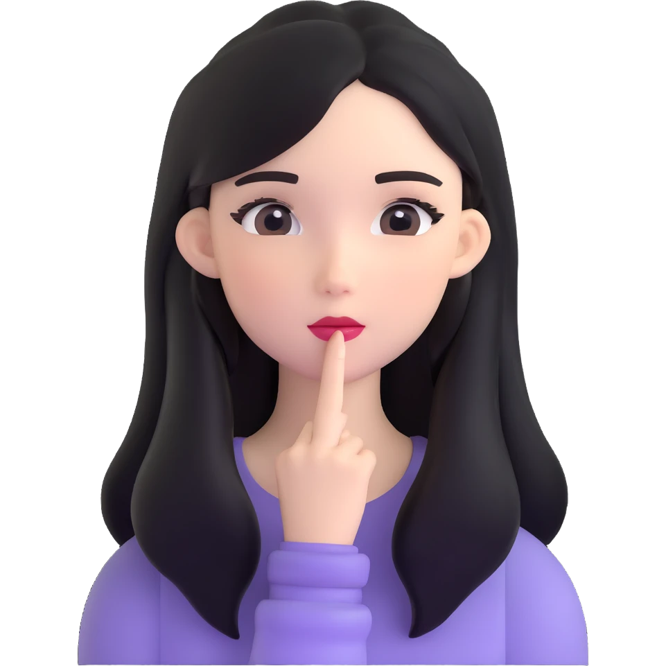 black long hair girl with soft makeup emoji