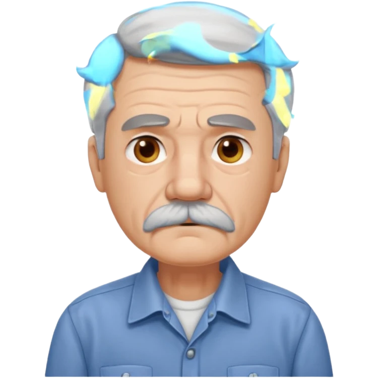 Old man with gray hair and mustache and working shirt sad emoji