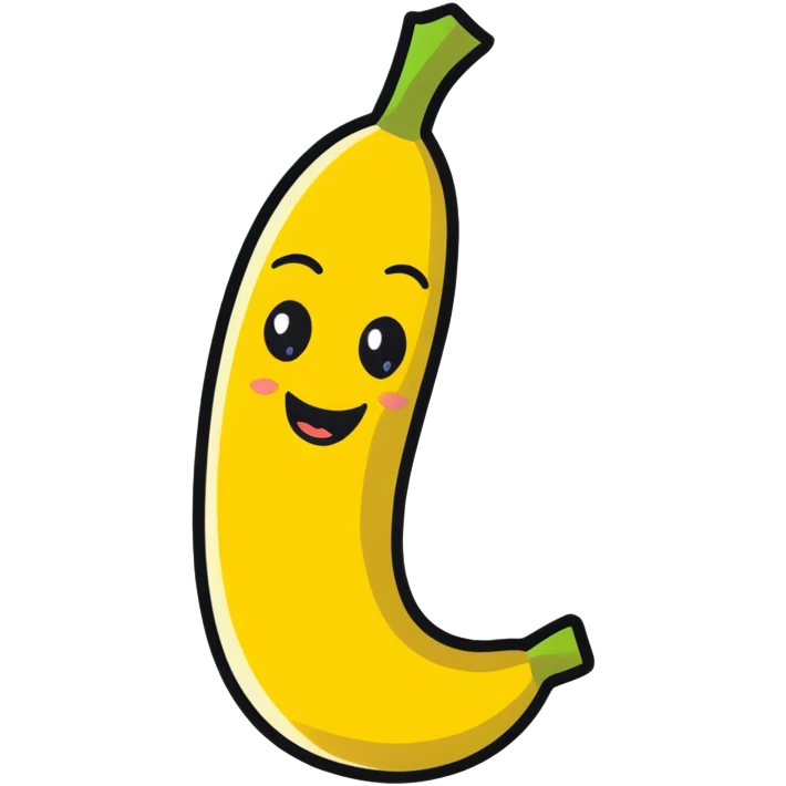 cute banana character with a smiling face emoji