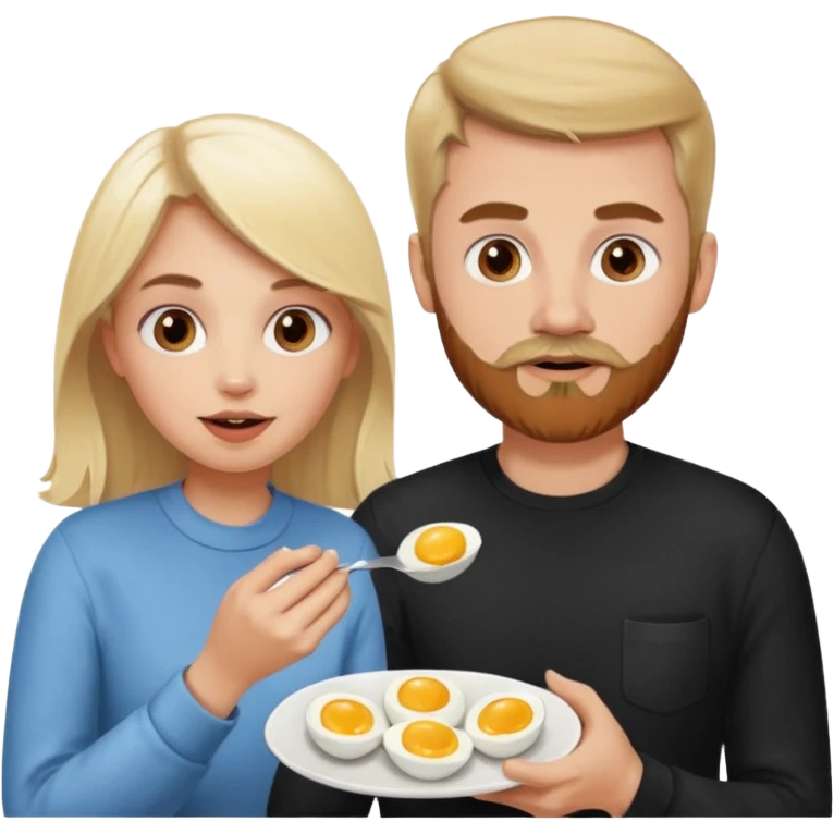 White blonde girl and white man with brown facial hair eating eggs  emoji